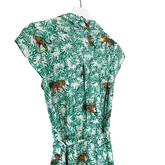 Maeve by Anthropologie Green Tiger Print Button Front Shirt Dress Size 2 - Picture 13 of 14
